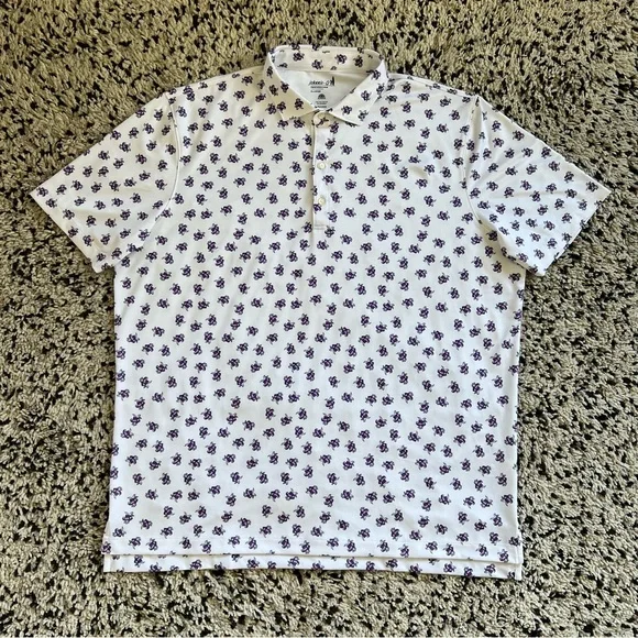 Johnnie-O Polo Shirt TCU Logo All Over Print White Purple Short Sleeve Men’s XL - Picture 15 of 15
